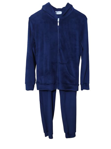 Εικόνα της Adelle μπλε βελούδινη φόρμα με κουκούλα.