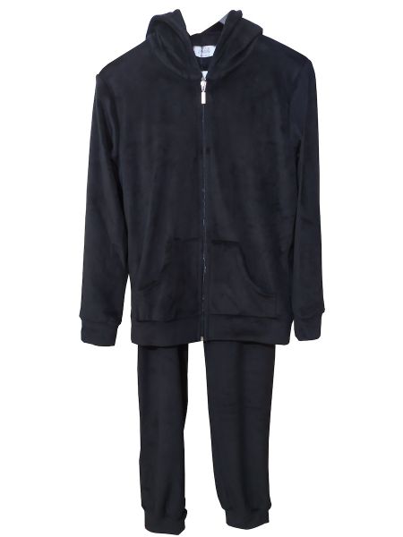 Εικόνα της Adelle μαύρη βελούδινη φόρμα με κουκούλα.