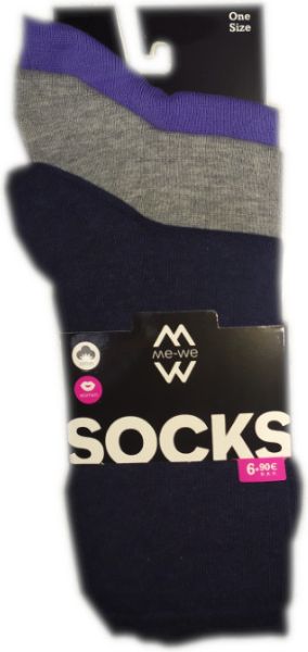 Εικόνα της 3 Ζεύγη MeWe Γυναικείες μονόχρωμες κάλτσες Jean/Γκρι/Ραφ.