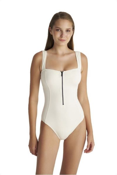 Εικόνα της Blu4u Ιβουάρ Ολόσωμο Μαγιό Με Φερμουάρ.