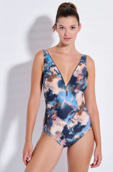 Εικόνα της Bilitis Savannah Μπεζ Εμπριμέ Ολόσωμο Μαγίο Με Φερμουάρ.