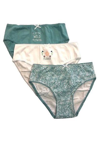 Εικόνα της 3 Pack Ider βαμβακερά κοριτσιστικά εσώρουχα πετρόλ/λευκό/φλοράλ.