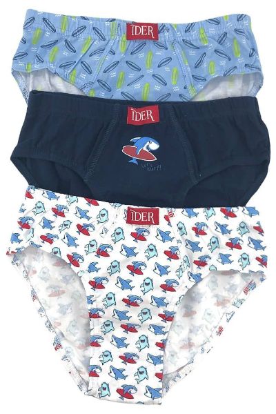 Εικόνα της 3 Pack Ider Slip παιδικά με σχέδιο καρχαρία Μπλε/Σιέλ/Λευκό.