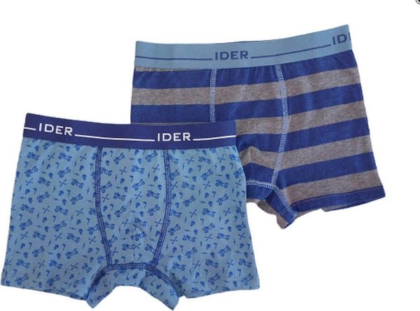 Εικόνα της 2 Τεμάχια αγορίστικα boxer με εξωτερικά λάστιχα. Ανθρακί/Μπλε Ριγέ & Ραφ εμπριμέ. (95% COTTON-5% ELASTAN)