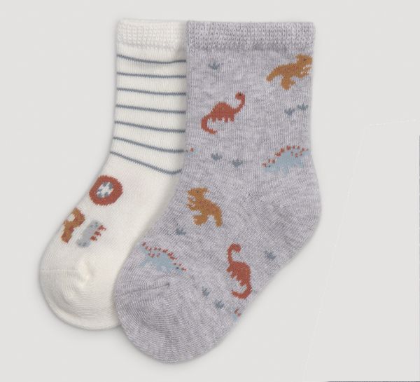 Εικόνα της 2 Pack Ysabel Mora παιδικές κάλτσες γκρι/εκρού με σχέδια.