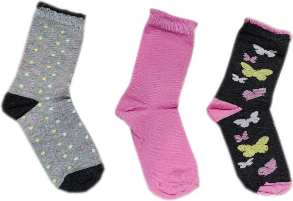 Εικόνα της 3 Ζεύγη παιδικές κάλτσες ανθρακί/γκρι/ροζ MeWe.