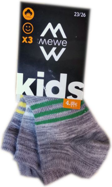Εικόνα της 3 Pack MeWe γκρι κοντές παιδικές κάλτσες.