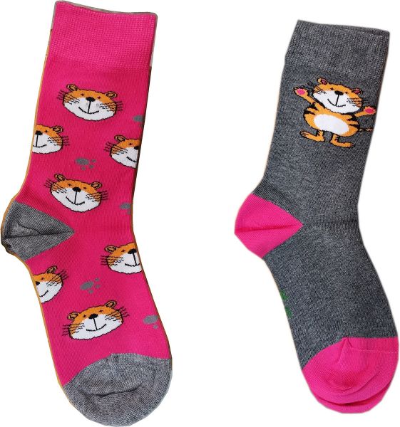 Εικόνα της 2 Ζεύγη Me-We κοριτσίστικες κάλτσες με σχέδιο φούξια/γκρι.