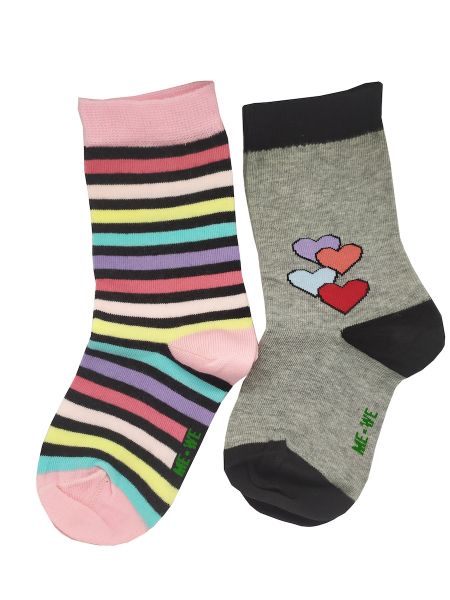 Εικόνα της 2 Pack Me-We γκρι/ριγέ παιδικές κάλτσες με σχέδιο.