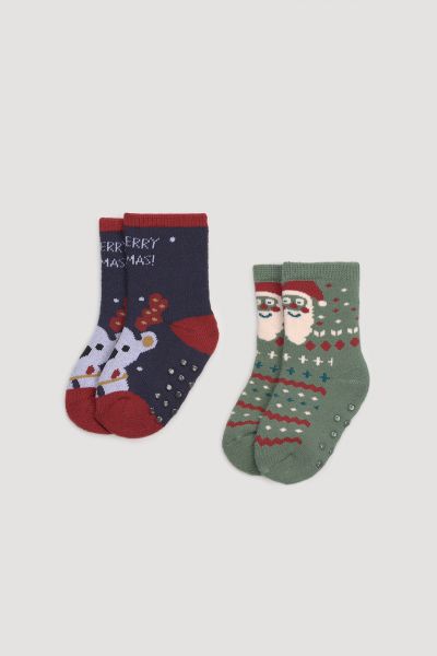 Εικόνα της 2 Pack Ysabel Mora παιδικές κάλτσες μπλε/πράσινες με πατουσάκια σιλικόνης.