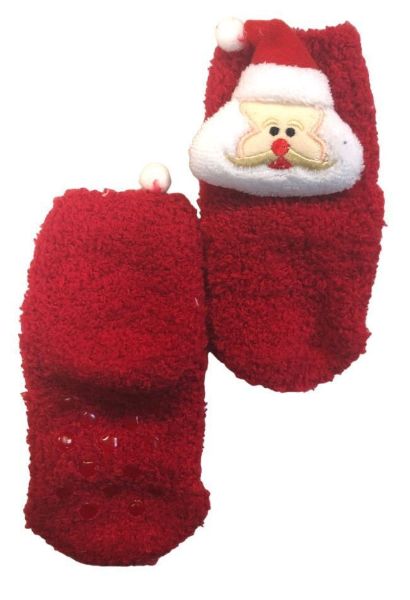 Εικόνα της Ider κόκκινες παιδικές Χριστουγεννιάτικες κάλτσες με πατουσάκια σιλικόνης και απλικέ Άγιο Βασίλη.