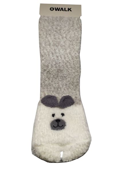 Εικόνα της Walk φλις χνουδωτές παιδικές κάλτσες γκρι με πατουσάκια σιλικόνης.