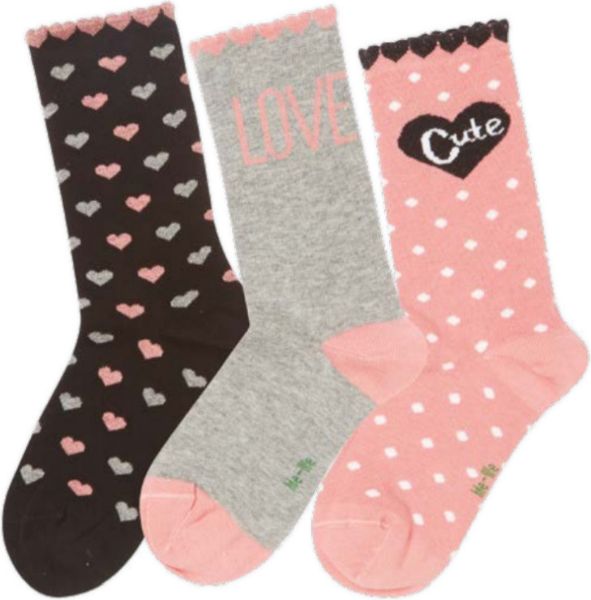 Εικόνα της 3 Ζευγάρια παιδικές κοριτσίστικες κάλτσες με σχέδια MeWe Μαύρο-Γκρι-Ροζ.