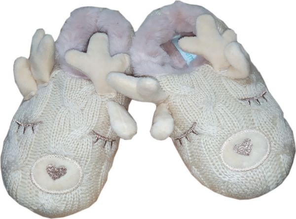 Εικόνα της Muydemi Παιδικές παντόφλες κοριτσίστικες Εκρού, με σχέδιο "ταρανδάκι". 616828