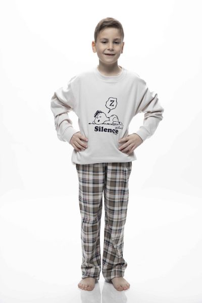 Εικόνα της Galaxy Βαμβακερή Εκρού Καρό Παιδική Πιτζάμα.