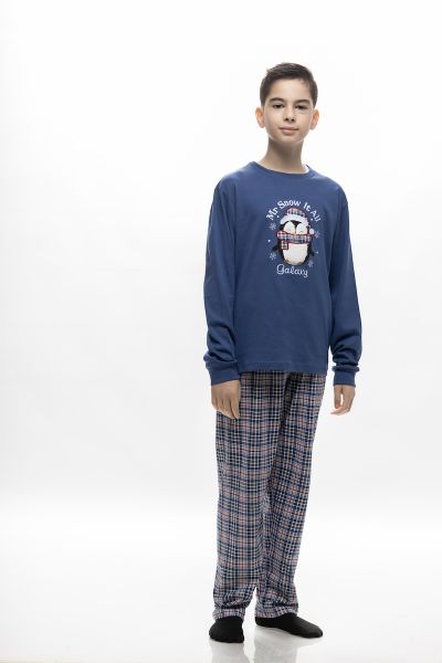 Εικόνα της Galaxy Βαμβακέρες Μπλε/Καρό Παιδικές Πιτζάμες Unisex.