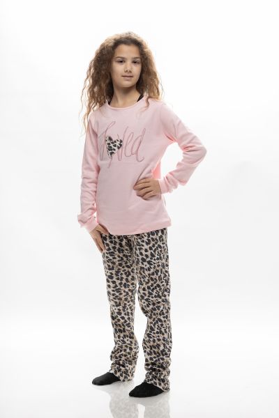 Εικόνα της Galaxy Βαμβακέρες Ροζ/Λεοπάρ Παιδικές Πιτζάμες.