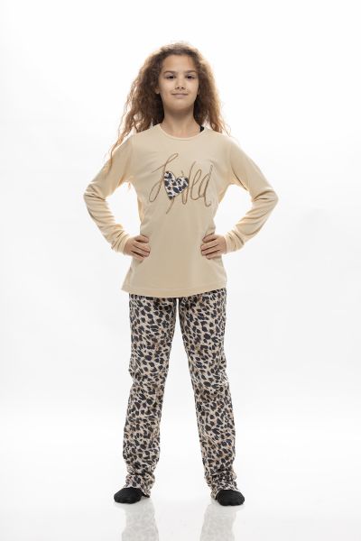 Εικόνα της Galaxy Βαμβακέρες Ιβουάρ/Λεοπάρ Παιδικές Πιτζάμες.