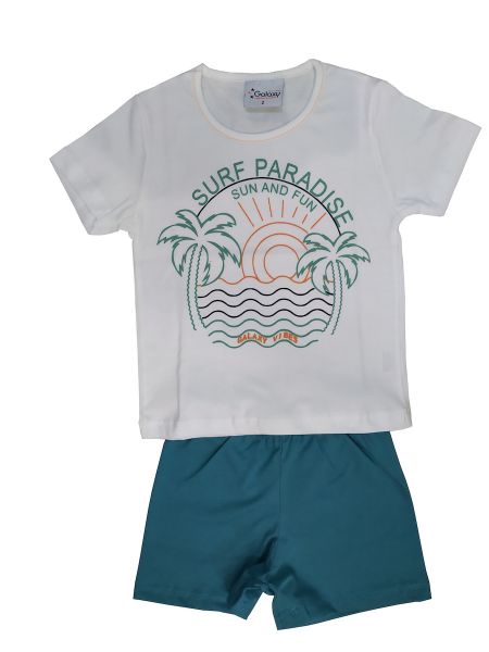 Εικόνα της Galaxy βαμβακερή λευκή/σμαραδί παιδική πιτζάμα.