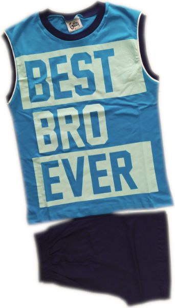 Εικόνα της Παιδική αγορίστικη πιτζάμα από 100% βαμβάκι. Τιρκουάζ αμάνικη μπλούζα με στάμπα. Μπλε μονόχρωμο σορτς.