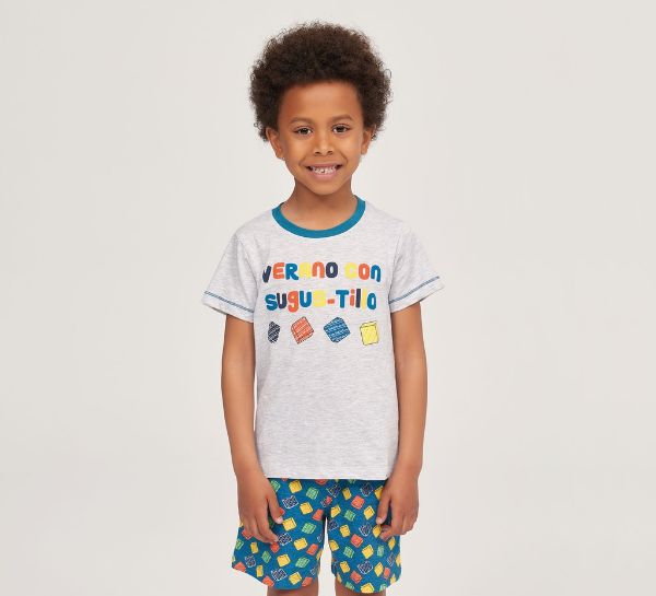 Εικόνα της Muydemi Βαμβακερή Γκρι/Πετρόλ Παιδική Πιτζάμα.