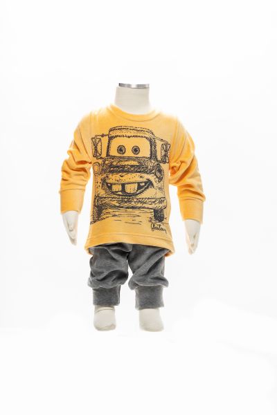 Εικόνα της Galaxy Βελούδινη Βαμβακερή  Βρεφική Πιτζάμα Κίτρινη/Γκρι.