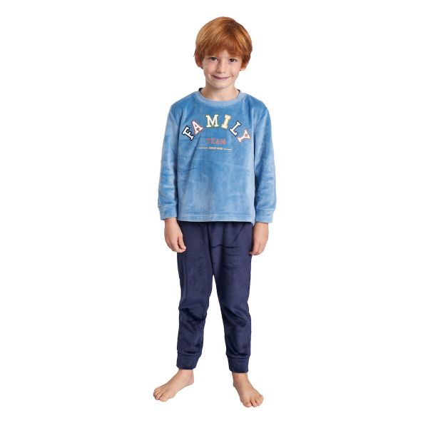 Εικόνα της Muydemi γαλάζια/μπλε φλις βελουτέ παιδική πιτζάμα.