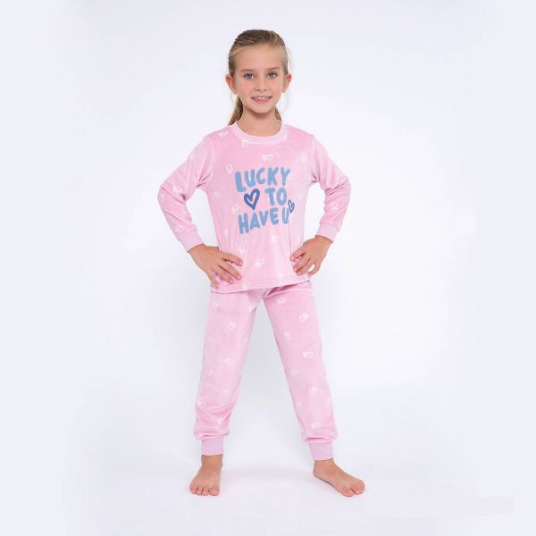 Εικόνα της Muydemi Ροζ Βελούδινη Ελαστική Παιδική Πιτζάμα .