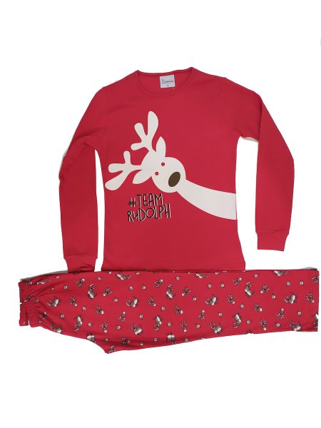 Εικόνα της Galaxy βαμβακερή μαύρη/κόκκινη εμπριμέ παιδική πιτζάμα #Team Rudolph.