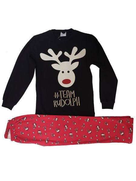Εικόνα της Galaxy βαμβακερή μαύρη/κόκκινη  #Team Rudolph παιδική πιτζάμα.