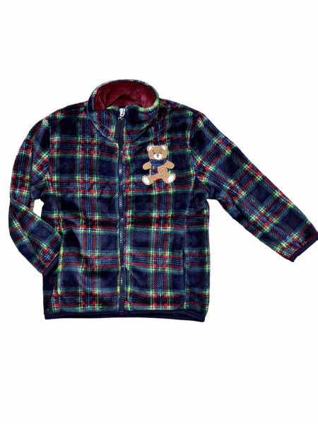 Εικόνα της Noidinotte fleece μπλε καρό κοντό ρομπάκι με φερμουάρ.