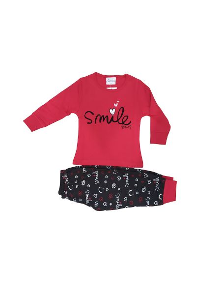 Εικόνα της Galaxy βαμβακερή κόκκινη/μαύρη παιδική πιτζάμα "Smile".