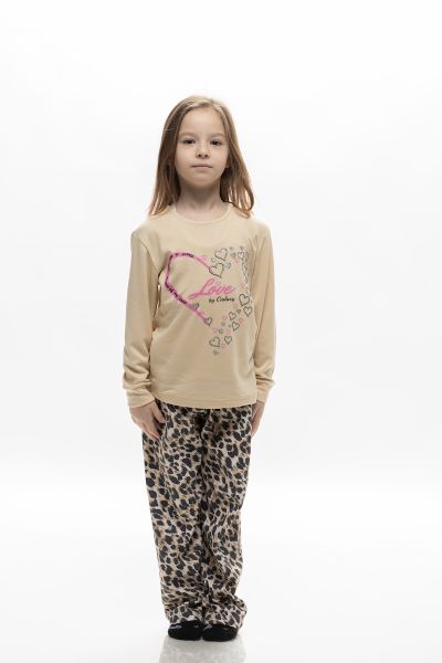 Εικόνα της Galaxy Βαμβακέρες Ιβουάρ/Λεοπάρ Παιδικές Πιτζάμες.