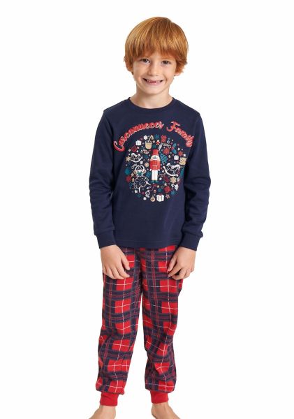 Εικόνα της Muydemi μπλε καρό Χριστουγεννιάτικη παιδική πιτζάμα.
