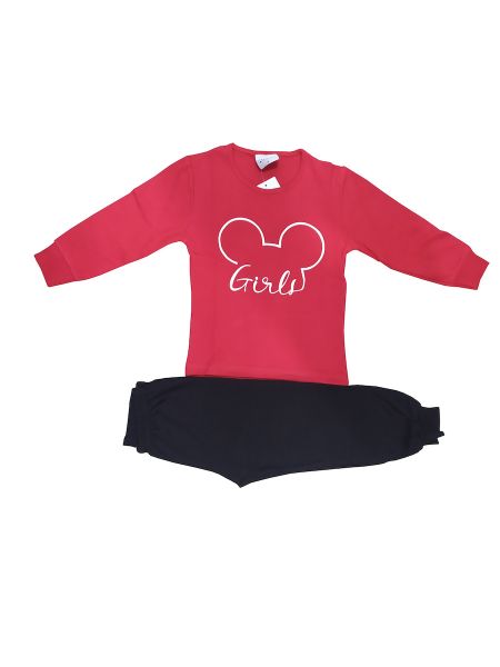 Εικόνα της Galaxy βαμβακερή κόκκινη/μαύρη παιδική πιτζάμα "Girls".