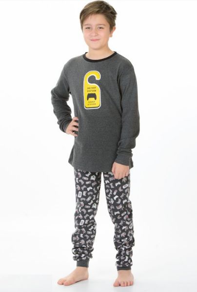 Εικόνα της Mei γκρι παιδική πιτζάμα "Do not disturb.Gamer at work."