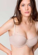 Εικόνα της Gisela Μπεζ Push Up Strapless Με Μπανέλα Πουά.