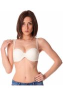 Εικόνα της Gisela Ιβουάρ Push Up Strapless Με Μπανέλα Πουά.