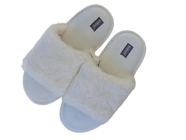 Εικόνα της Noidinotte Λευκές Fleece Γυναικείες Παντόφλες Ανοιχτές.