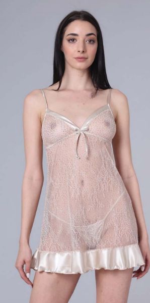 Εικόνα της Milena by Paris Χρυσαφί διάφανο νυχτικό & string.
