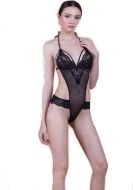Εικόνα της Milena Μαύρο κορμάκι brazil από ελαστικό δίχτυ και δαντέλα. Δετό στο λαιμό.