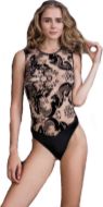 Εικόνα της Milena Μαύρο κορμάκι  string από ελαστικό τούλι στο χρώμα του δέρματος με σχέδιο.