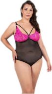 Εικόνα της Plus size κορμάκι μύρο με φούξια δαντέλα.