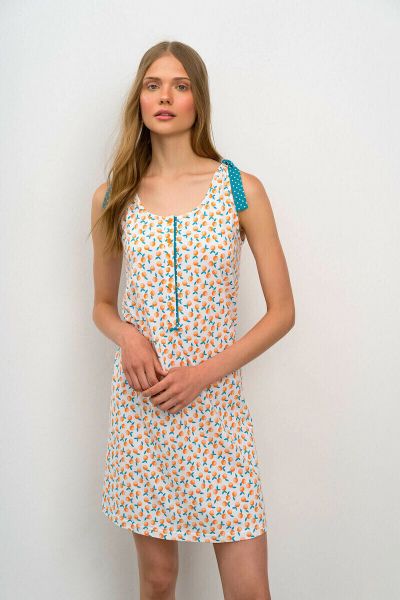 Εικόνα της Vamp Βαμβακερό Γυναικείο Νυχτικό White/Blue/Peach 16263