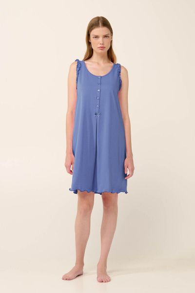 Εικόνα της Vamp Καλοκαιρινό Βαμβακερό Γυναικείο Νυχτικό Blue Iris 22257