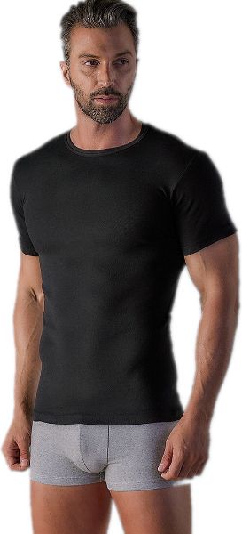 Εικόνα της 2 ΤΕΜΑΧΙΑ CuWrap μαύρο φανελάκια RIB με κοντό μανίκι και κλειστό λαιμό.