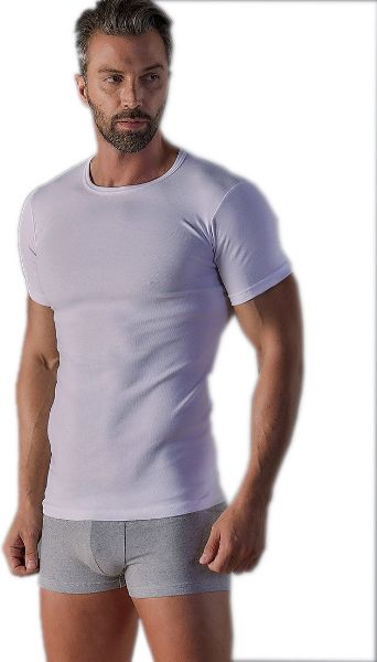 Εικόνα της 2 ΤΕΜΑΧΙΑ CuWrap λευκά φανελάκια RIB με κοντό μανίκι και κλειστό λαιμό.