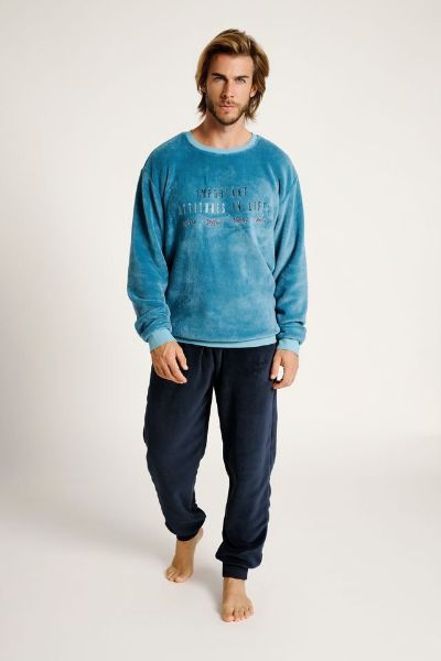 Εικόνα της Muydemi Μπλε Fleece Χνουδωτή Ανδρική Πιτζάμα.