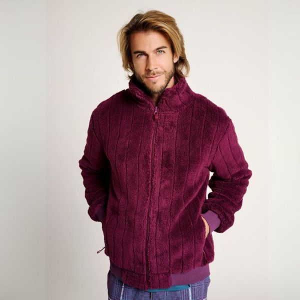 Εικόνα της Muydemi Μελιτζανί Fleece Κοντή Ανδρική Ρόμπα Με Φερμουάρ.