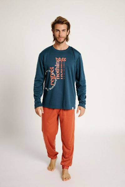 Εικόνα της Muydemi Μπλε/Εκάι Ανδρική Πιτζάμα Με Χνούδι Εσωτερικά.